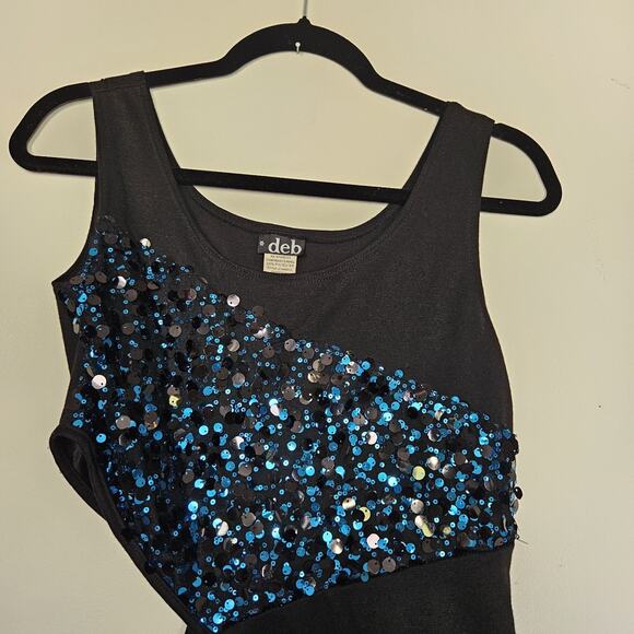 Vtg Y2K 90s Deb Mini Dress Size L Side Cutout Blue Black Sequin Party Club HOCO - Picture 4 of 10